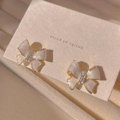 Small Cute Crystal Bow Earring Boho Bloom