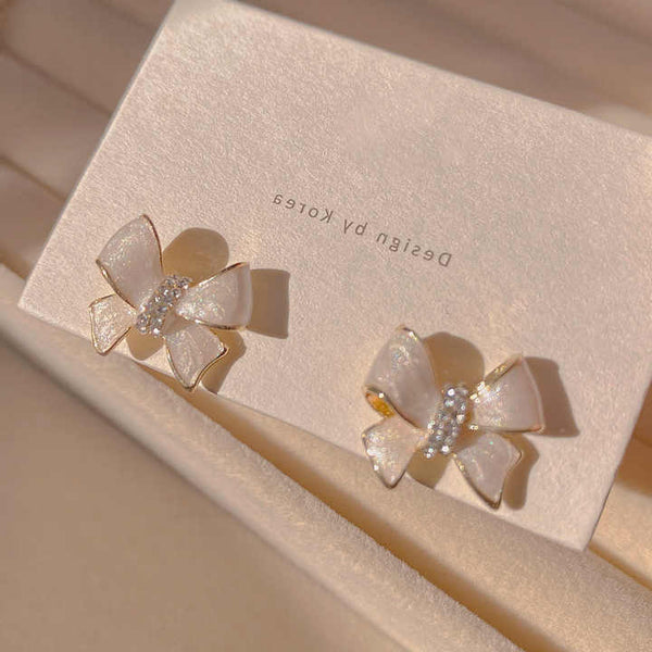 Small Cute Crystal Bow Earring Boho Bloom