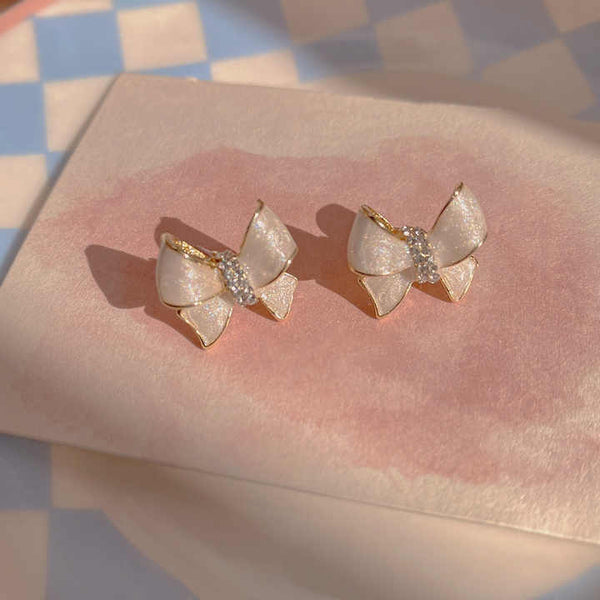 Small Cute Crystal Bow Earring Boho Bloom