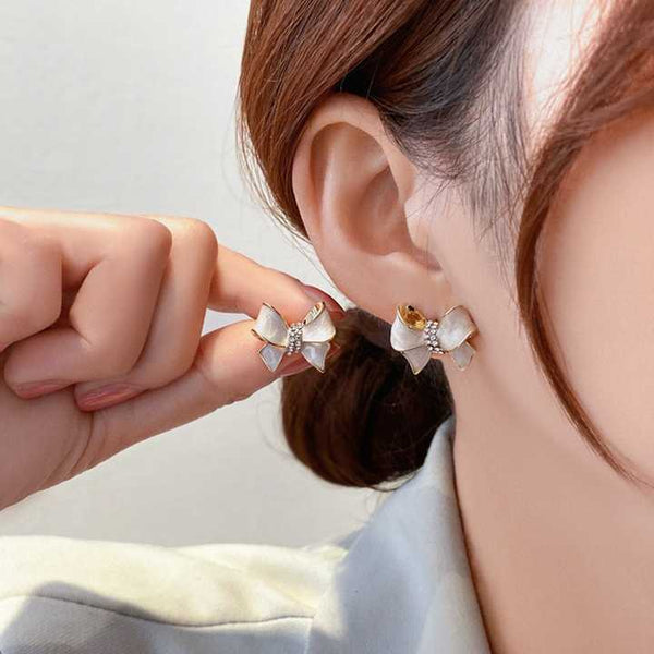Small Cute Crystal Bow Earring Boho Bloom