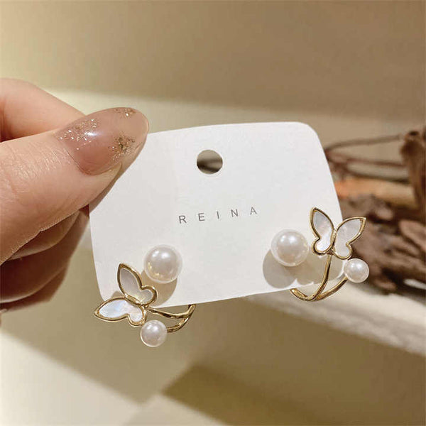 Adorable Tiny Butterfly Pearl Stud Earring Beauty NX