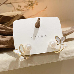 Adorable Tiny Butterfly Pearl Stud Earring Beauty NX
