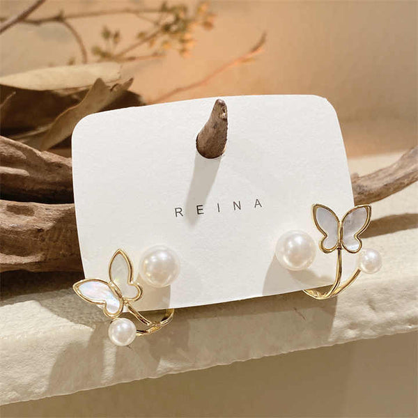 Adorable Tiny Butterfly Pearl Stud Earring Beauty NX