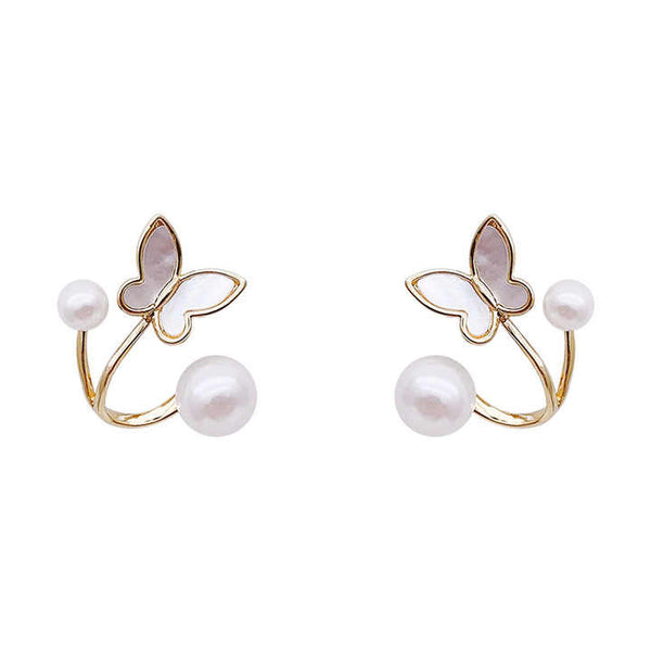 Adorable Tiny Butterfly Pearl Stud Earring Beauty NX