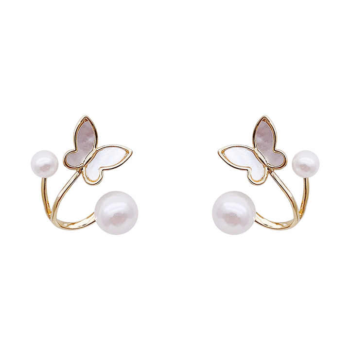 Adorable Tiny Butterfly Pearl Stud Earring Beauty NX