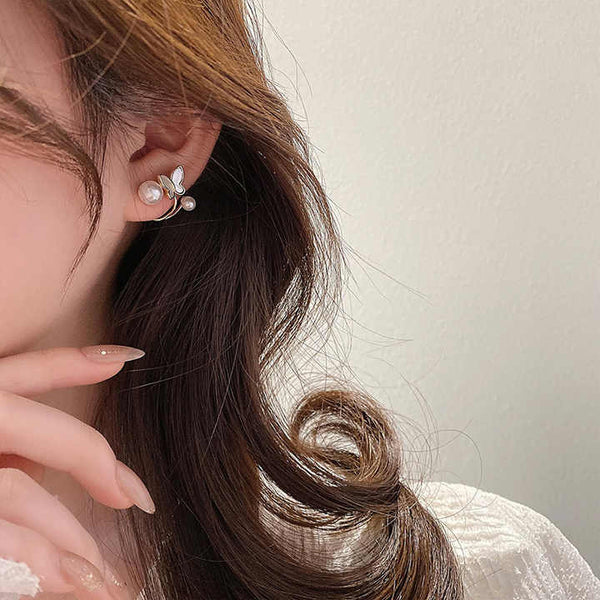 Adorable Tiny Butterfly Pearl Stud Earring Beauty NX
