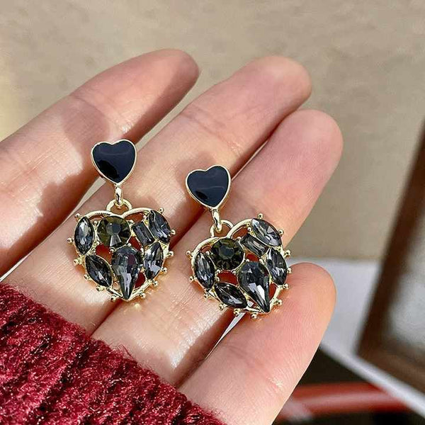 Black Heart Crystal Shine Earring Boho Bloom