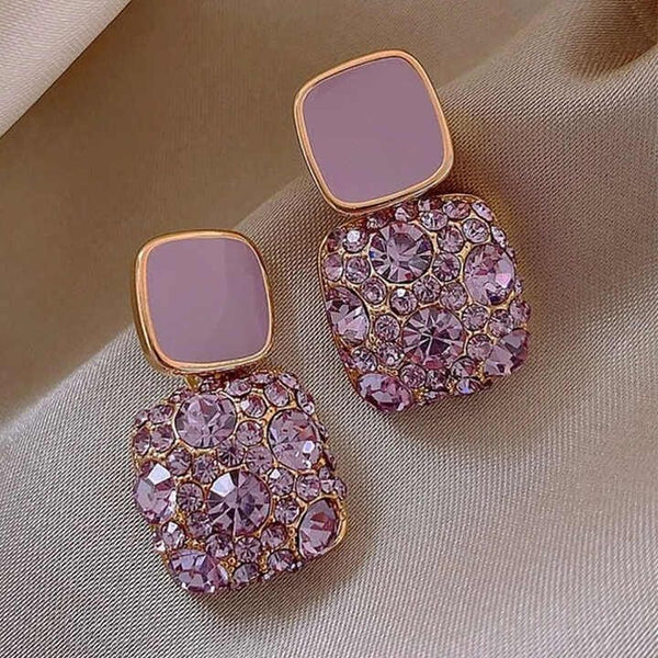 Elegant Cube Shaped Purple Crystal Earring Boho Bloom