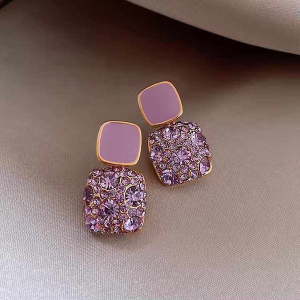 Elegant Cube Shaped Purple Crystal Earring Boho Bloom