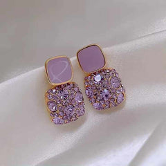 Elegant Cube Shaped Purple Crystal Earring Boho Bloom