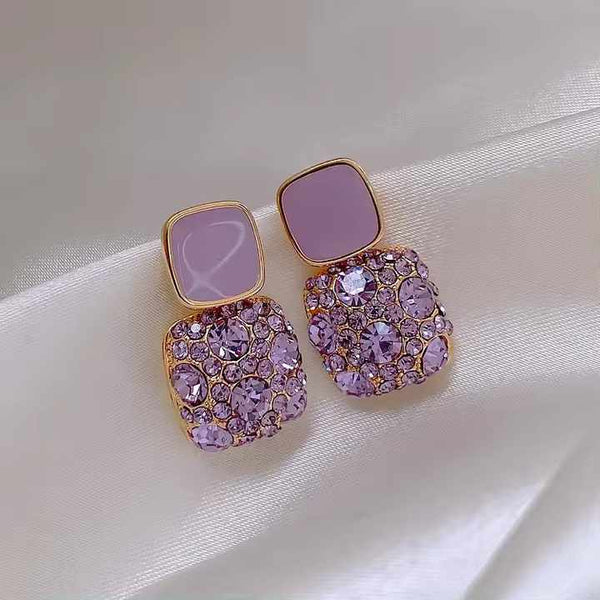 Elegant Cube Shaped Purple Crystal Earring Boho Bloom
