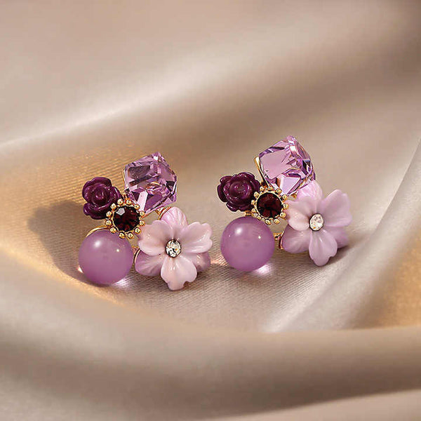 Lavender Crystal Mini Flower Stud Earring Boho Bloom
