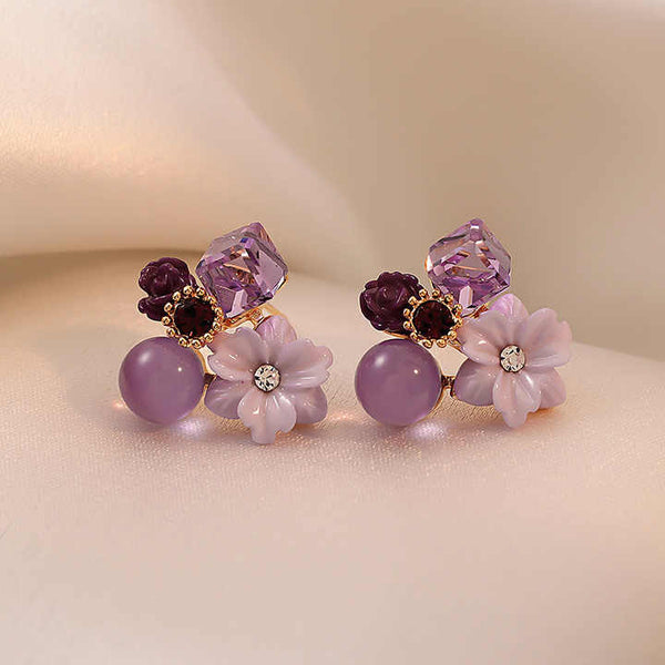Lavender Crystal Mini Flower Stud Earring Boho Bloom