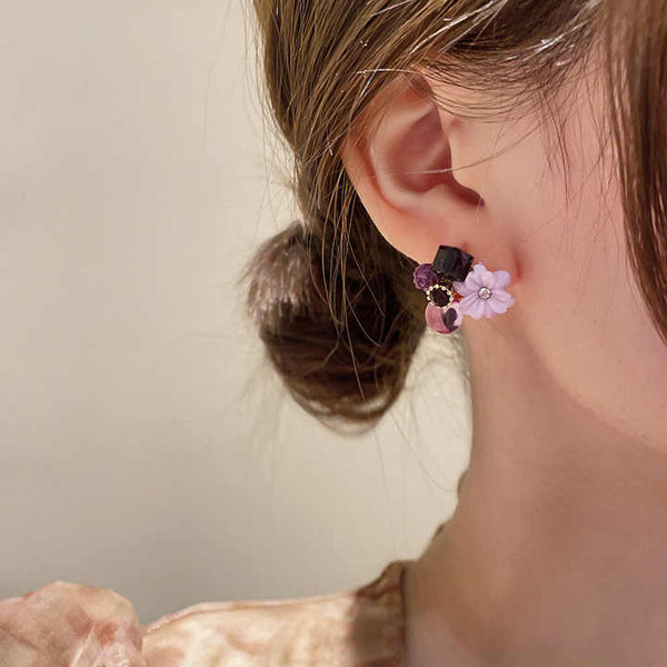 Lavender Crystal Mini Flower Stud Earring Boho Bloom