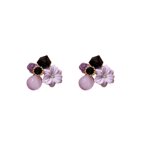 Lavender Crystal Mini Flower Stud Earring Boho Bloom