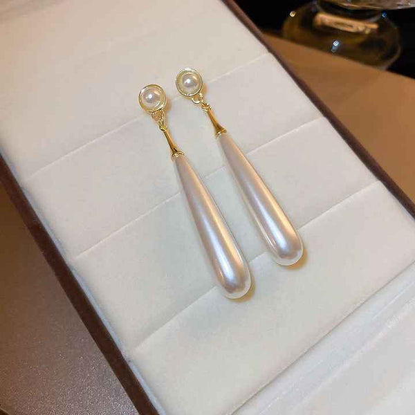 Gold Plated Long Pearl Drop Earring Boho Bloom