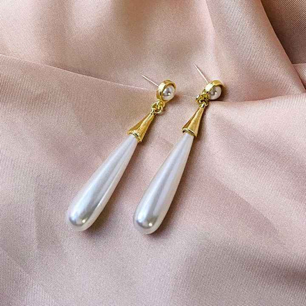 Gold Plated Long Pearl Drop Earring Boho Bloom