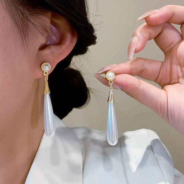 Gold Plated Long Pearl Drop Earring Boho Bloom