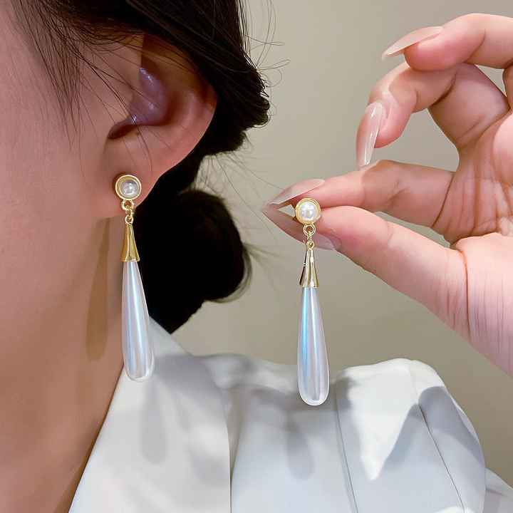 Gold Plated Long Pearl Drop Earring Boho Bloom