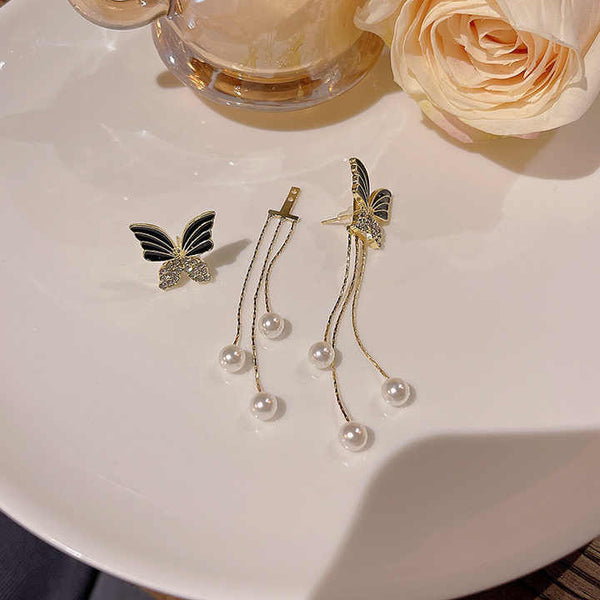 Crystal Shine Butterfly Pearl Long Tassel Earring Boho Bloom