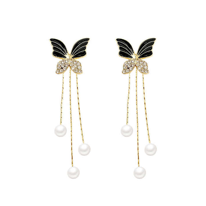 Crystal Shine Butterfly Pearl Long Tassel Earring Boho Bloom