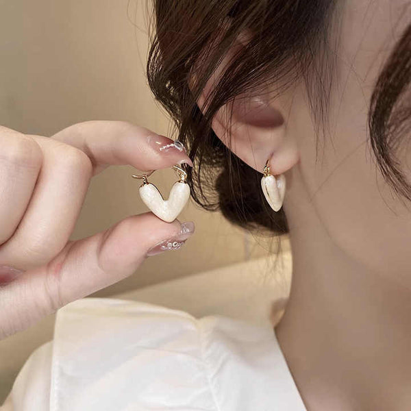 Cute Little White Heart Stud Earring Boho Bloom