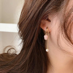 Gold Plated Mini Pink Flower Tassel Earring Boho Bloom