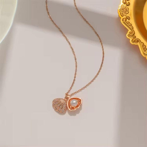 Rose Gold Shell pearl necklace Pendant Boho Bloom