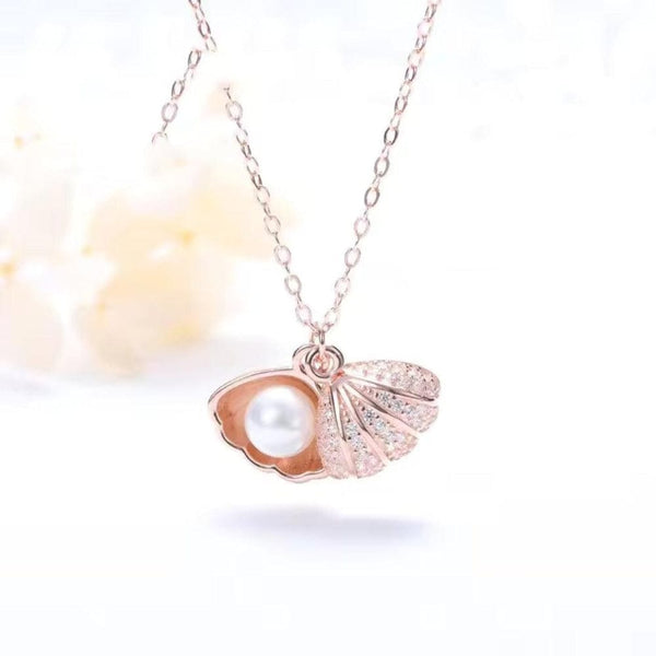 Rose Gold Shell pearl necklace Pendant Boho Bloom