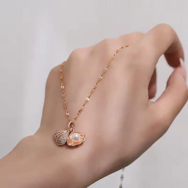 Rose Gold Shell pearl necklace Pendant Boho Bloom