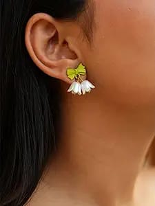 Green Mini Double Bell Drop Earring Boho Bloom