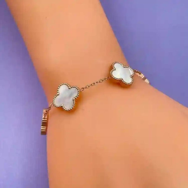 Anti tarnish white bracelet with golden chain Boho Bloom