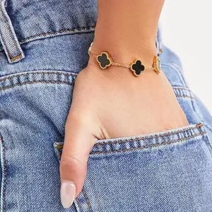 Anti tarnish black bracelet with golden chain Boho Bloom