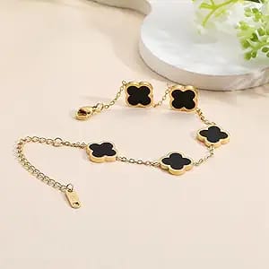 Anti tarnish black bracelet with golden chain Boho Bloom
