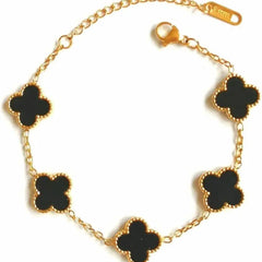Anti tarnish black bracelet with golden chain Boho Bloom