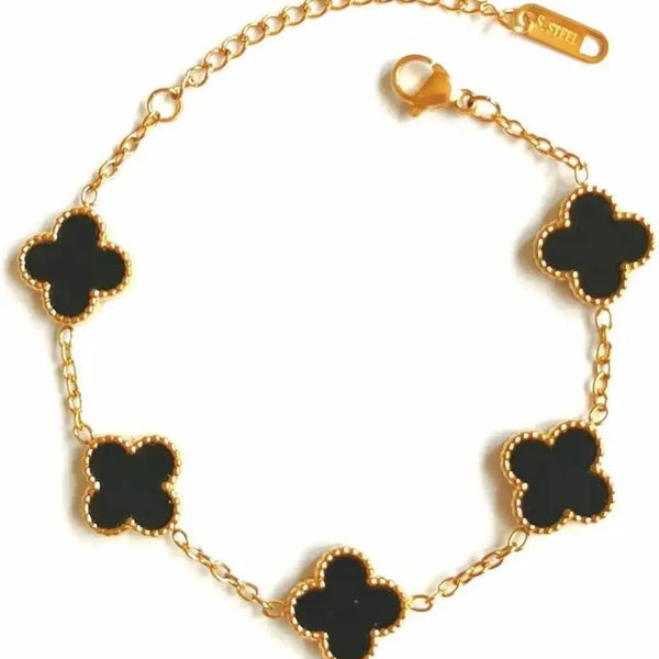 Anti tarnish black bracelet with golden chain Boho Bloom
