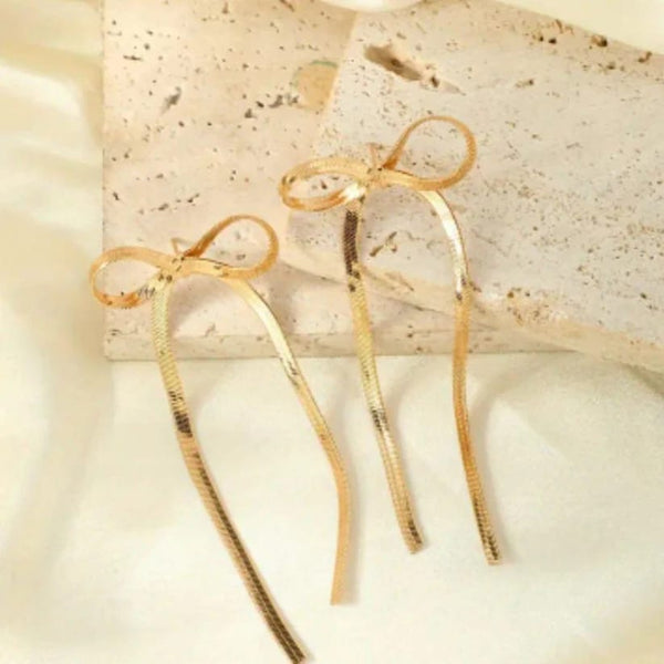 Gold Plated Bow Chain Type Long Earring Boho Bloom
