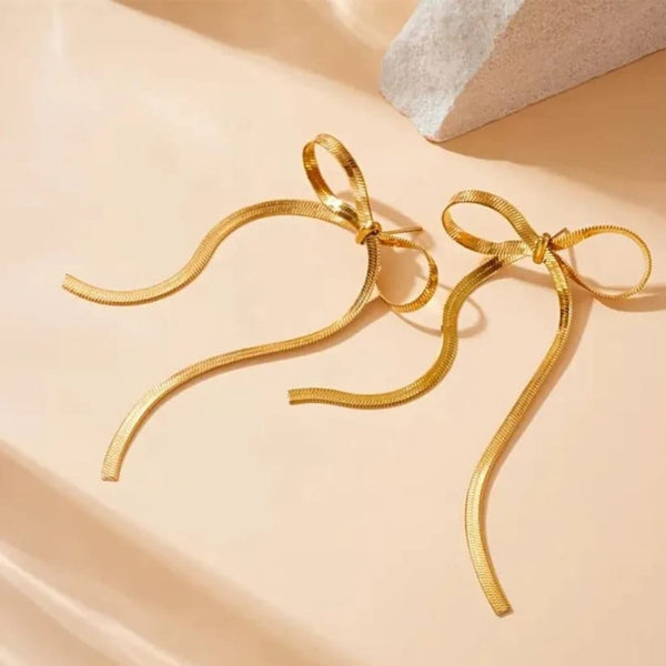 Gold Plated Bow Chain Type Long Earring Boho Bloom
