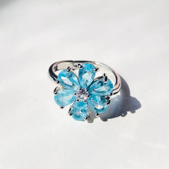 Blue Sapphire Sunflower Ring Boho Bloom