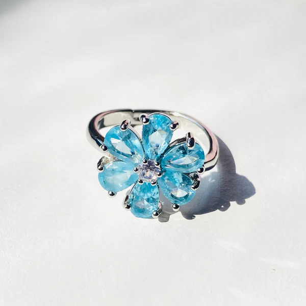 Blue Sapphire Sunflower Ring Boho Bloom