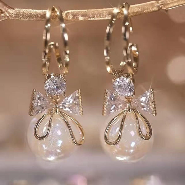 Crystal Gold Plated Pearl Earring Boho Bloom