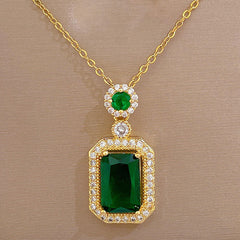 Gold Emerald With Green Stone Necklace Boho Bloom