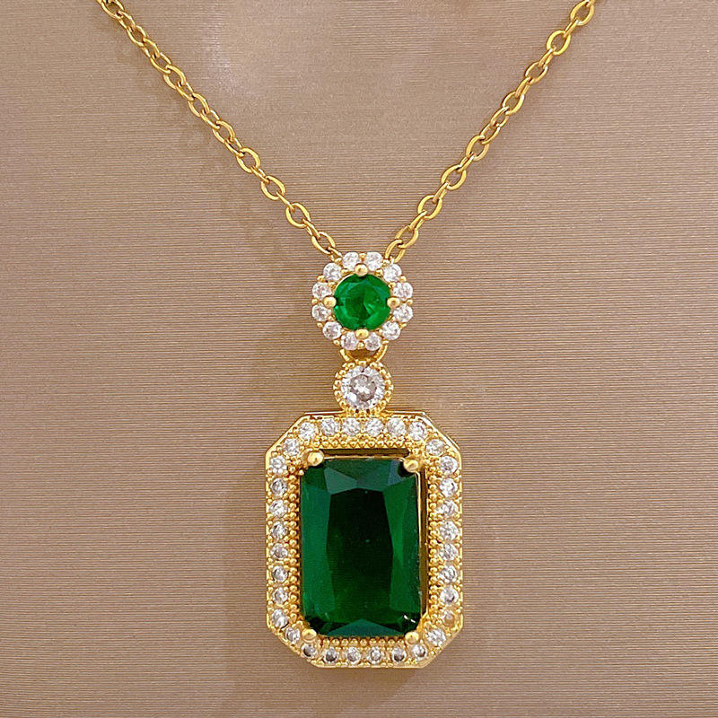 Gold Emerald With Green Stone Necklace Boho Bloom