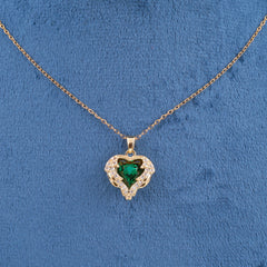 Green Zircon Heart Necklace Boho Bloom