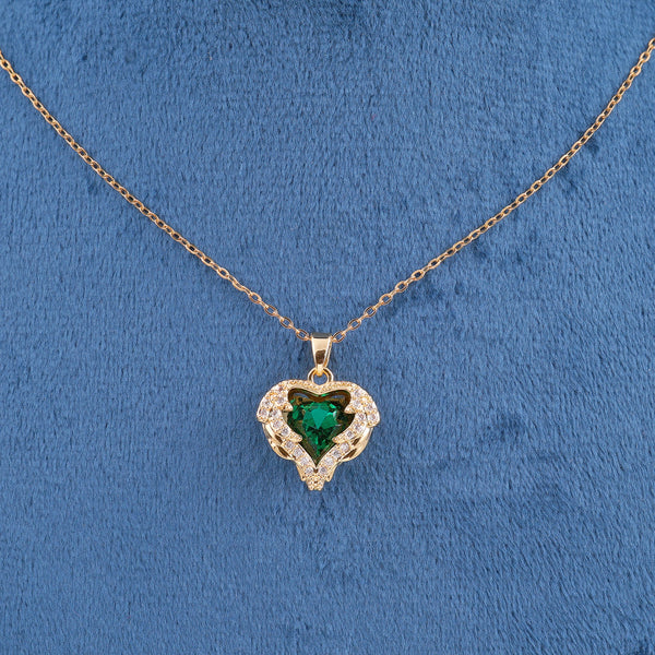 Green Zircon Heart Necklace Boho Bloom