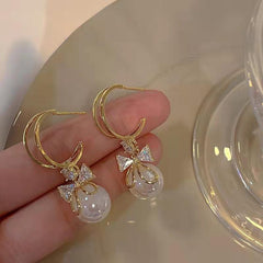 Crystal Gold Plated Pearl Earring Boho Bloom
