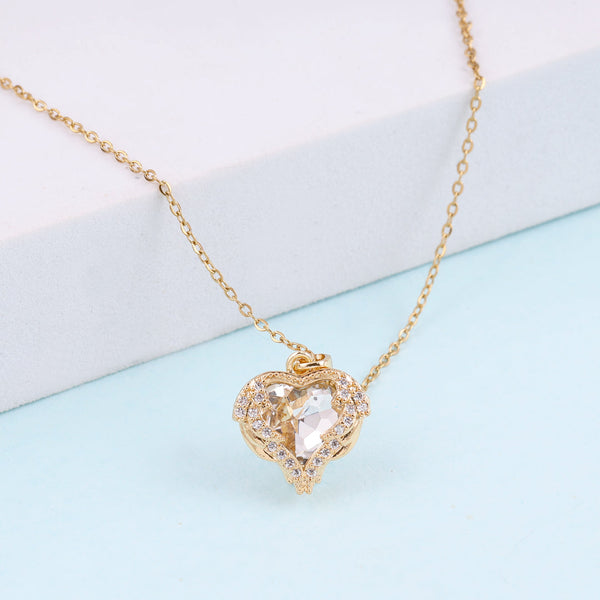 Rose Gold Zircon Heart Necklace Boho Bloom