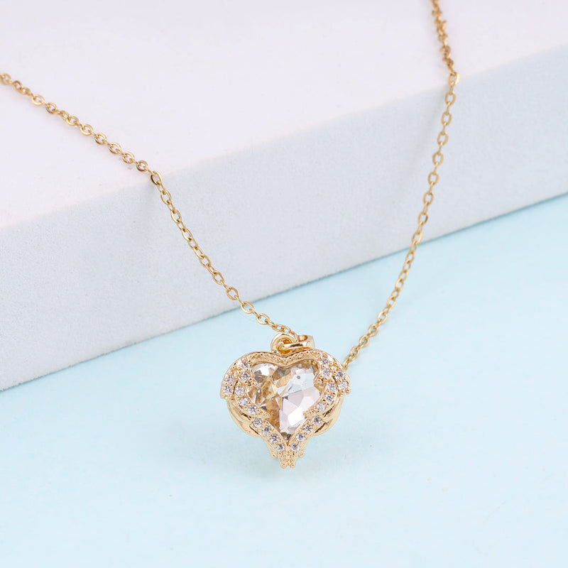 Rose Gold Zircon Heart Necklace Boho Bloom
