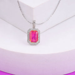 Pink Crystal Square Necklace Boho Bloom