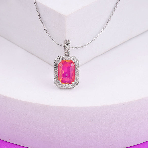 Pink Crystal Square Necklace Boho Bloom